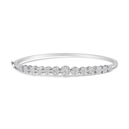 14k White Gold 2 5/8 Cttw Round Diamond 7 Stone Floral Cluster Link Bangle Bracelet (h-i Color Si1-si2 Clarity) - Fits