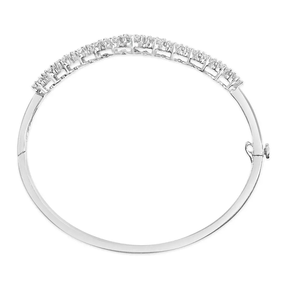 14k White Gold 2 5/8 Cttw Round Diamond 7 Stone Floral Cluster Link Bangle Bracelet (h-i Color Si1-si2 Clarity) - Fits