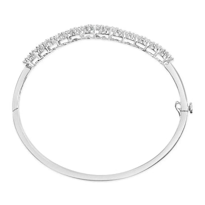 14k White Gold 2 5/8 Cttw Round Diamond 7 Stone Floral Cluster Link Bangle Bracelet (h-i Color Si1-si2 Clarity) - Fits