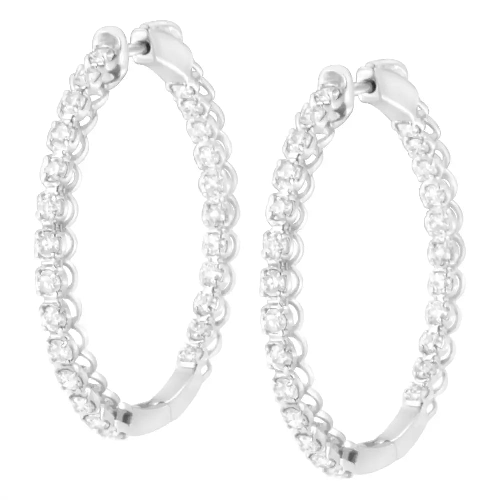 14k White Gold 2 Cttw Diamond Hoop Earrings (i-j Clarity I1-i2 Color) - Fine Jewelry us Direct