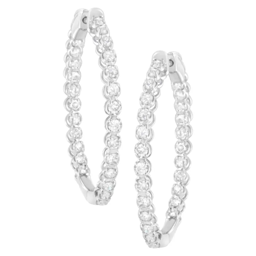 14k White Gold 2 Cttw Diamond Hoop Earrings (i-j Clarity I1-i2 Color) - Fine Jewelry us Direct