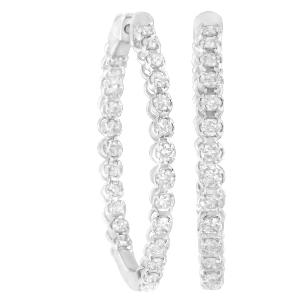 14k White Gold 2 Cttw Diamond Hoop Earrings (i-j Clarity I1-i2 Color) - Fine Jewelry us Direct