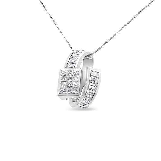 14k White Gold 2 Cttw Princess and Baguette Cut Diamond Double Loop Pendant Necklace (g-h Vs1-vs2) - Fine Jewelry