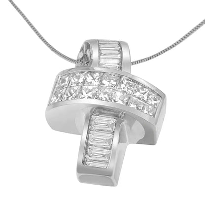 14k White Gold 2 Cttw Princess and Baguette Cut Diamond Ribbon Pendant Necklace (h-i Si-si2) - Fine Jewelry us Direct