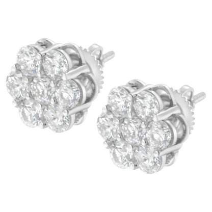 14k White Gold 2 Cttw Round Brilliant-cut Diamond Composite Floral Cluster Stud Earring (f-g Color Vs1-vs2 Clarity)