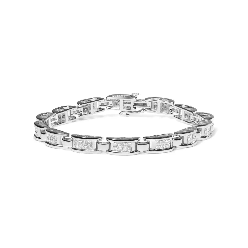 14k White Gold 3.0 Cttw Invisible Set Princess Cut Diamond Link and Buckle 7.25’’ Tennis Bracelet (i-j Color I1-i2