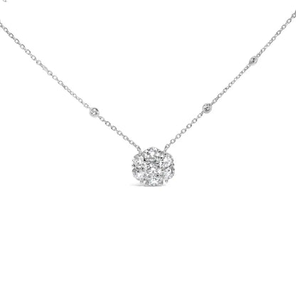 14k White Gold 3.0 Cttw Lab Grown Diamond Floral Cluster and Station 18’’ Pendant Necklace (g-h Color Vs2-si1