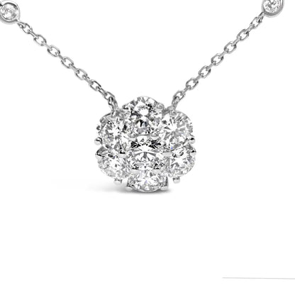 14k White Gold 3.0 Cttw Lab Grown Diamond Floral Cluster and Station 18’’ Pendant Necklace (g-h Color Vs2-si1