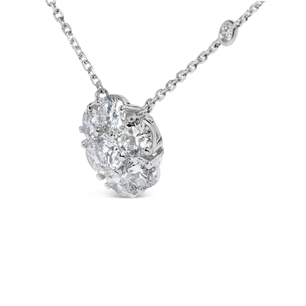 14k White Gold 3.0 Cttw Lab Grown Diamond Floral Cluster and Station 18’’ Pendant Necklace (g-h Color Vs2-si1