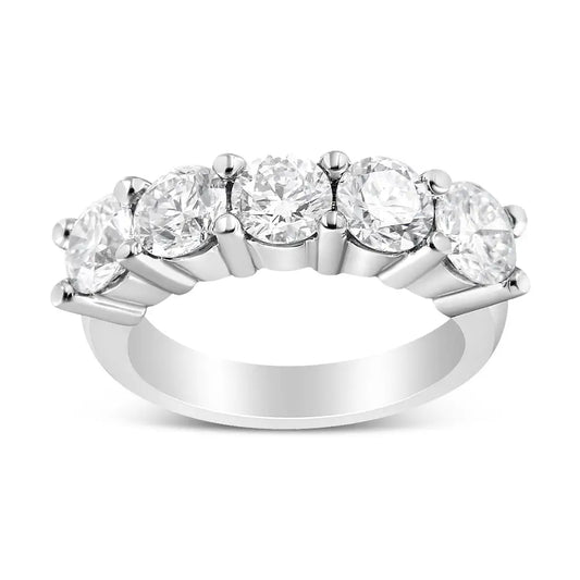 14k White Gold 3.0 Cttw Lab Grown Diamond Shared Prong Set 5 Stone Anniversary Band Ring (f-g Color Vs2-si1 Clarity)