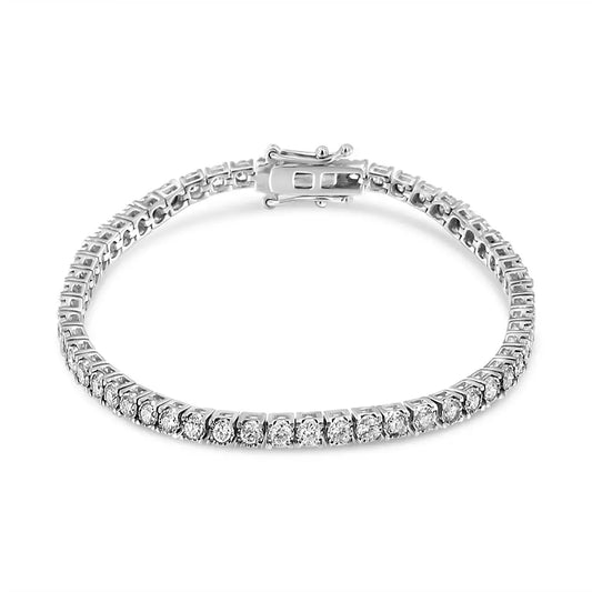 14k White Gold 3.0 Cttw Miracle Set Round-cut Lab Grown Diamond Illusion 7’’ Tennis Bracelet (f-g Color Vs2-si1