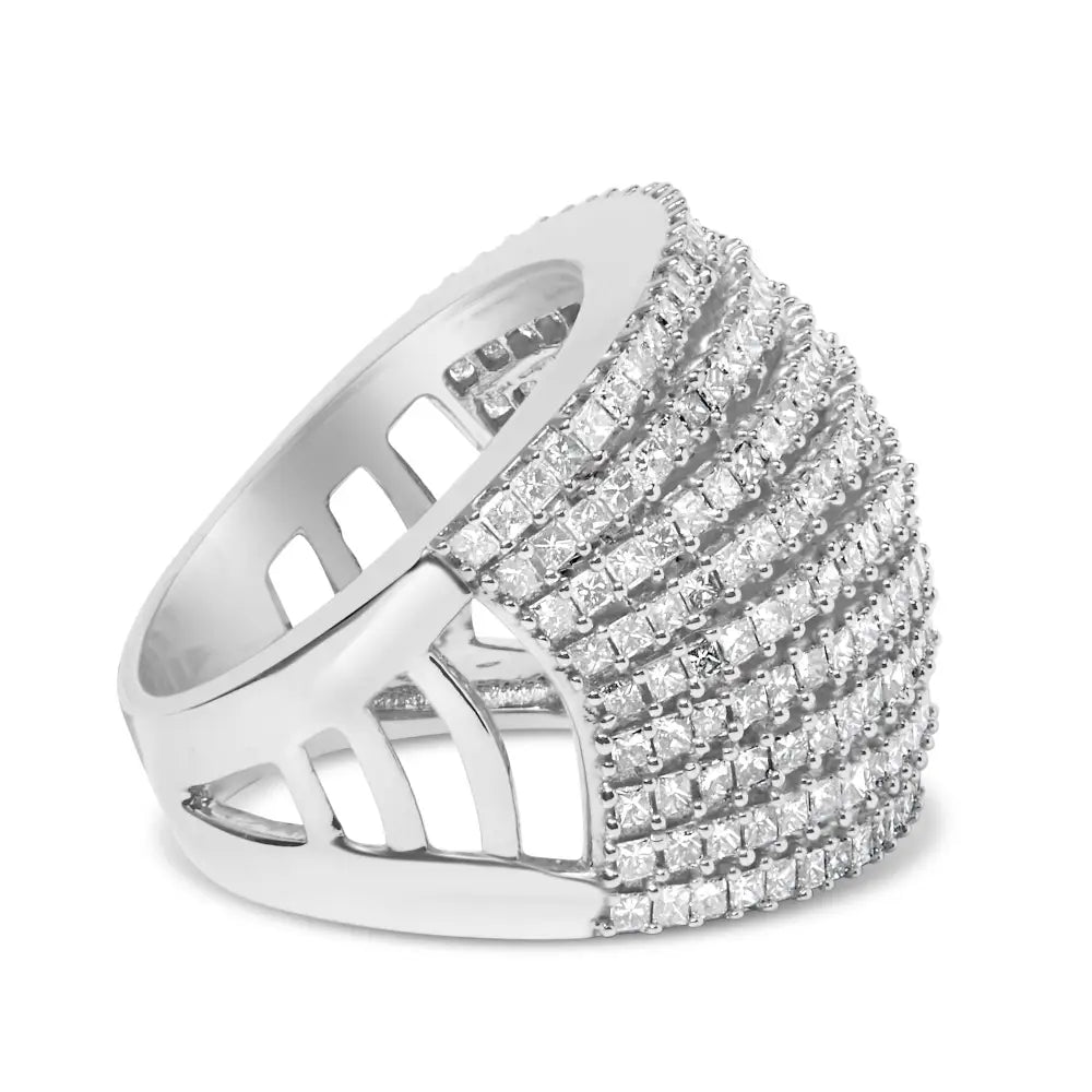 14k White Gold 3.0 Cttw Princess Cut Natural Diamond 9 Row Cocktail Band Ring (h-i Color Si1-si2 Clarity) - Fine