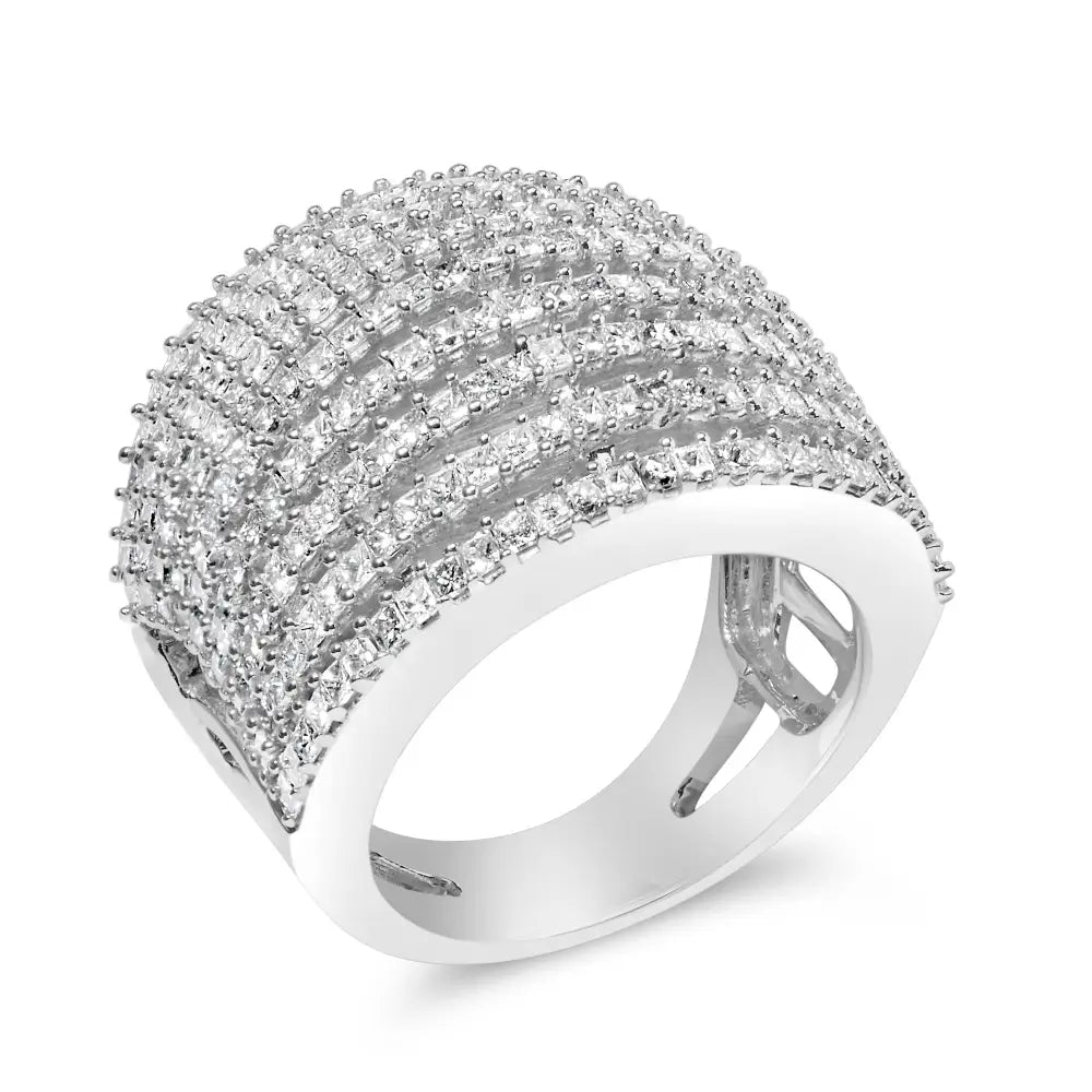 14k White Gold 3.0 Cttw Princess Cut Natural Diamond 9 Row Cocktail Band Ring (h-i Color Si1-si2 Clarity) - Fine