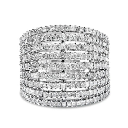 14k White Gold 3.0 Cttw Princess Cut Natural Diamond 9 Row Cocktail Band Ring (h-i Color Si1-si2 Clarity) - Fine