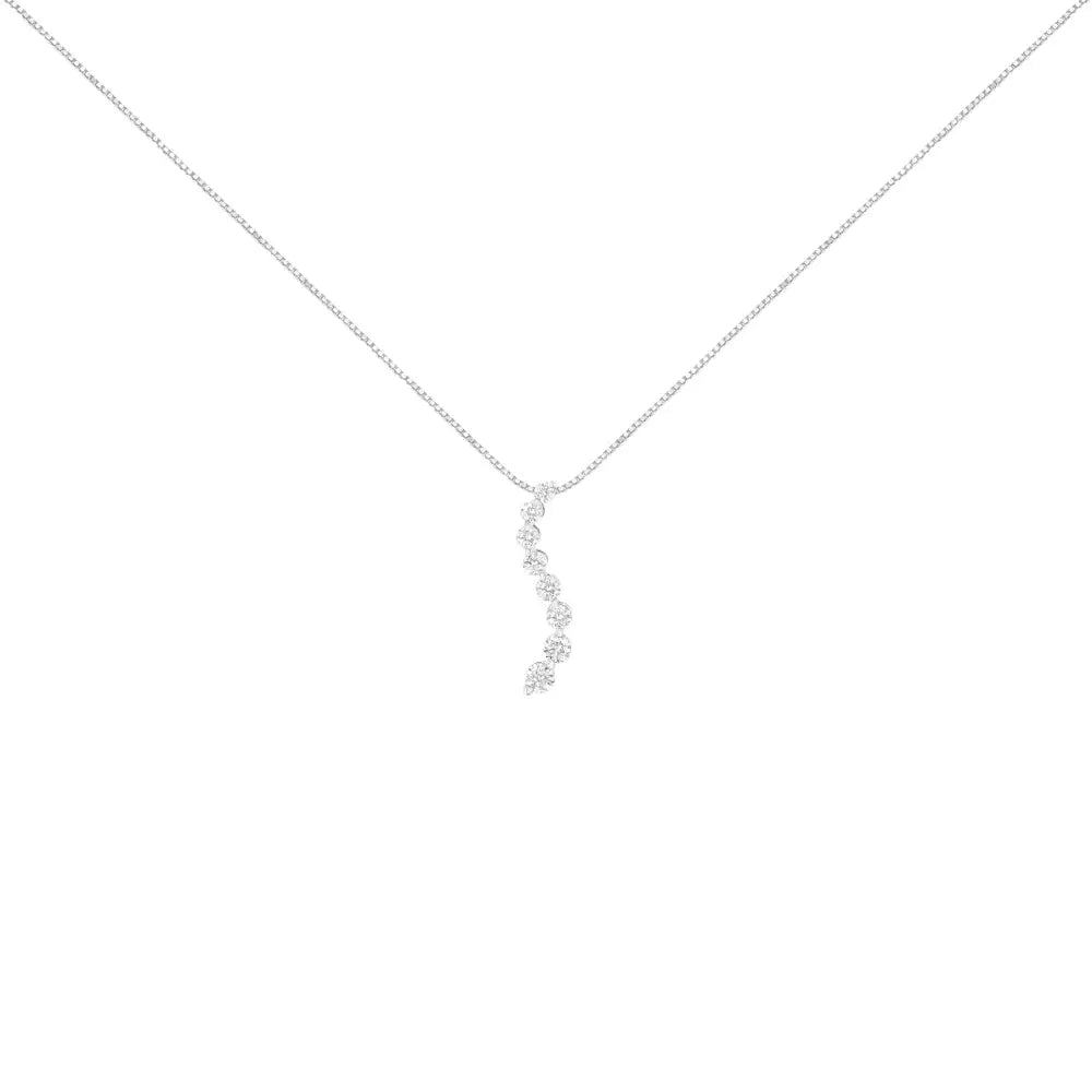 14k White Gold 3.0 Cttw Round-brilliant & Baguette Cut Diamond s Shaped Graduated 18’’ Pendant Necklace (i-j Color