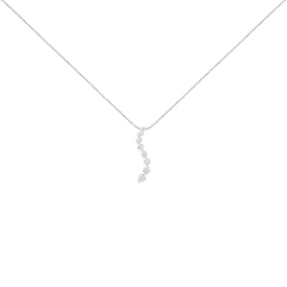 14k White Gold 3.0 Cttw Round-brilliant & Baguette Cut Diamond s Shaped Graduated 18’’ Pendant Necklace (i-j Color