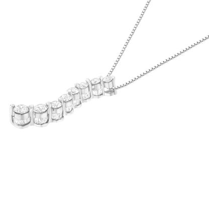 14k White Gold 3.0 Cttw Round-brilliant & Baguette Cut Diamond s Shaped Graduated 18’’ Pendant Necklace (i-j Color