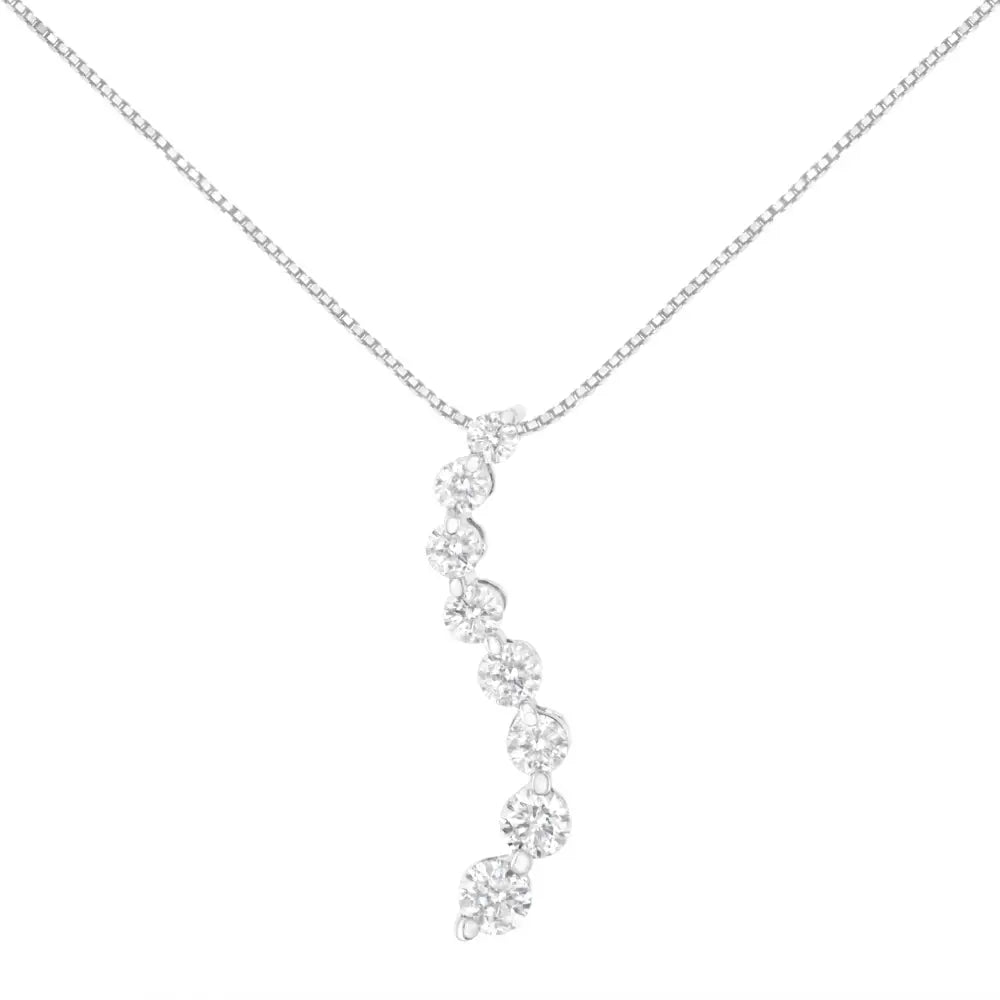 14k White Gold 3.0 Cttw Round-brilliant & Baguette Cut Diamond s Shaped Graduated 18’’ Pendant Necklace (i-j Color