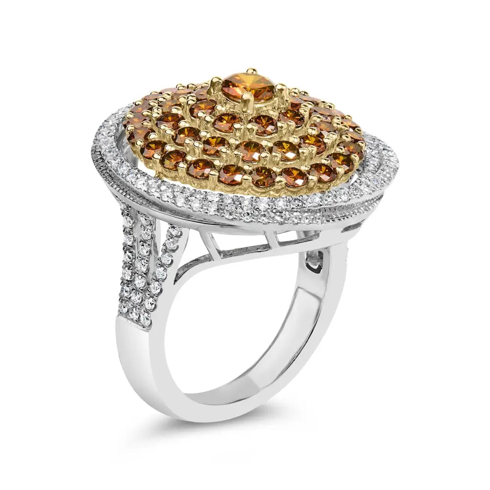 14k White Gold 3.00 Cttw Orange Brown Diamond Halo Swirl Cocktail Ring (f-g Color Vs1-vs2 Clarity) - Size 7 - Fine