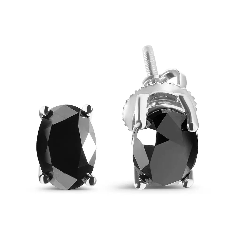 14k White Gold 3.00 Cttw Oval Cut Black Diamond Solitaire Stud Earrings (black Color I2-i3 Clarity) - Fine Jewelry