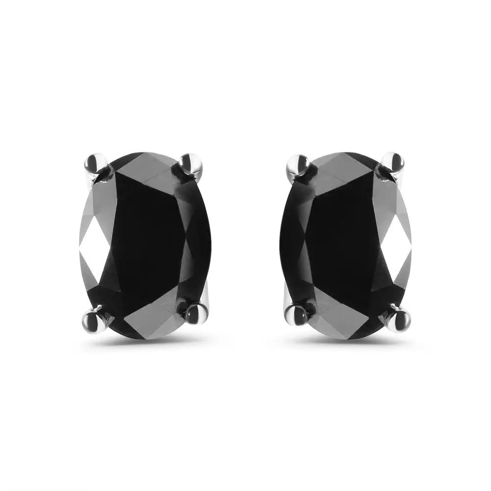 14k White Gold 3.00 Cttw Oval Cut Black Diamond Solitaire Stud Earrings (black Color I2-i3 Clarity) - Fine Jewelry