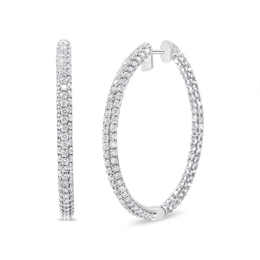 14k White Gold 3 1/2 Cttw Lab Grown Pave Set Diamond Eternity Inside out Hoop Earrings (g-h Color Si1-si2 Clarity)