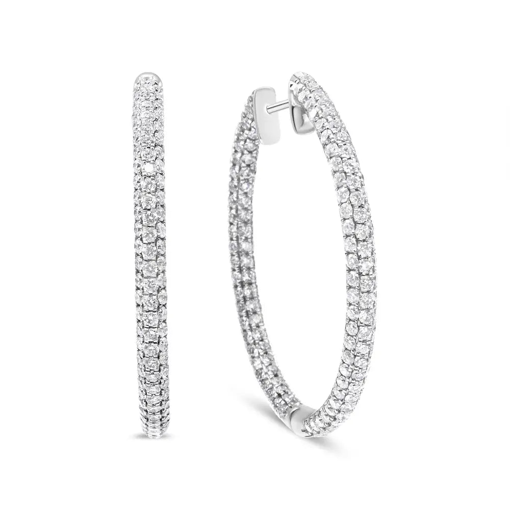 14k White Gold 3 1/2 Cttw Lab Grown Pave Set Diamond Eternity Inside out Hoop Earrings (g-h Color Si1-si2 Clarity)