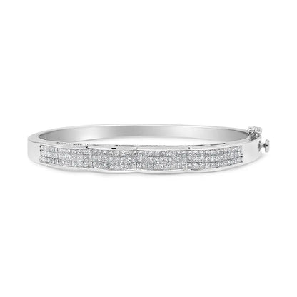 14k White Gold 3 1/3 Cttw Invisible Set Princess-cut Diamond Wave Bangle Bracelet (h-i Color Si1-si2 Clarity) - Size