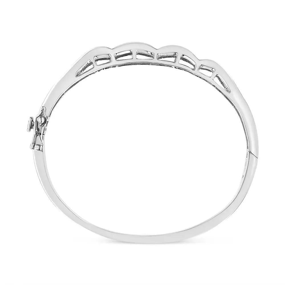 14k White Gold 3 1/3 Cttw Invisible Set Princess-cut Diamond Wave Bangle Bracelet (h-i Color Si1-si2 Clarity) - Size