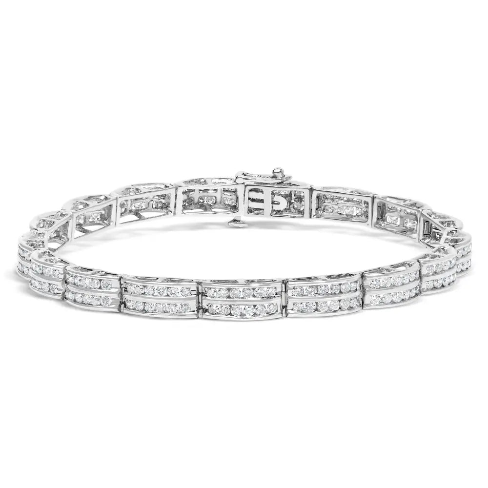 14k White Gold 3 1/5 Cttw Channel Set Diamond Double Row Tennis Bracelet (h-i Color I1-i2 Clarity) - 7’’ Inches