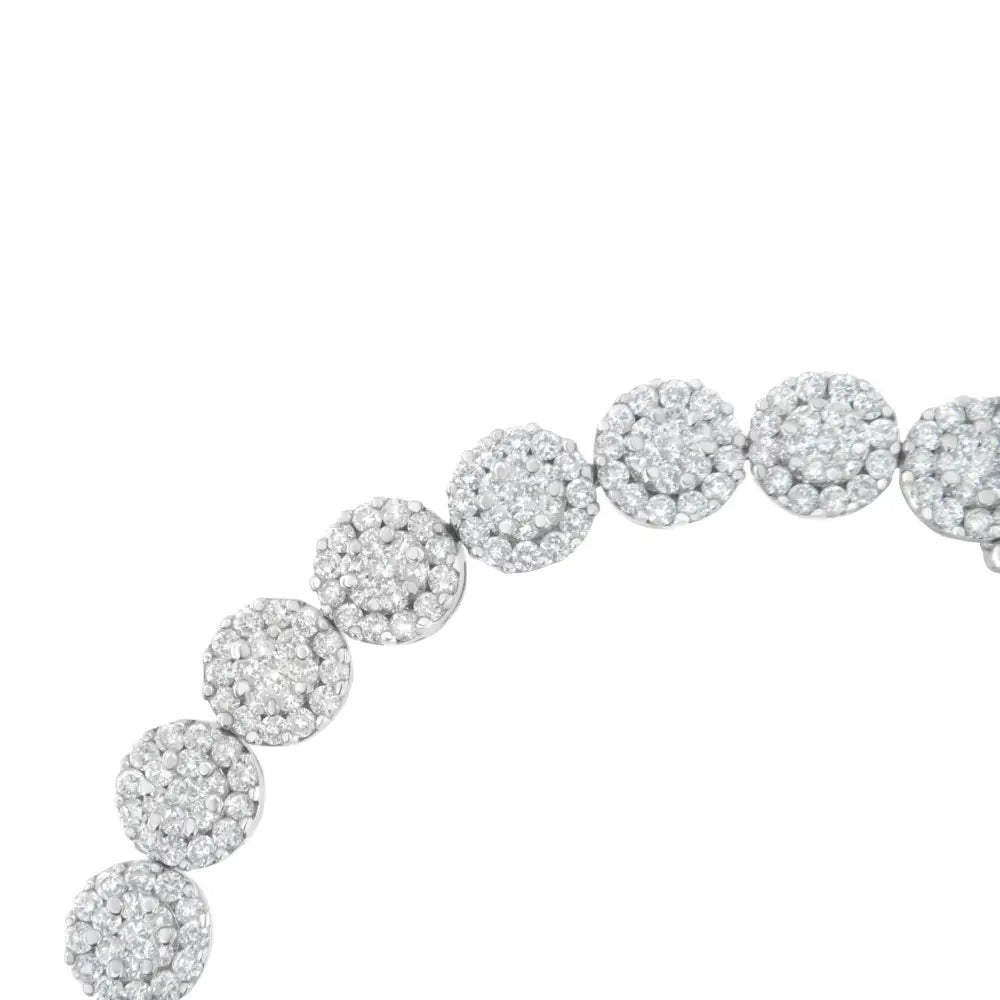 14k White Gold 3-3/4 Cttw Round-brilliant Cut Diamond 7-1/4’’ Round Cluster Links Tennis Bracelet (i-j Color Si2-i1