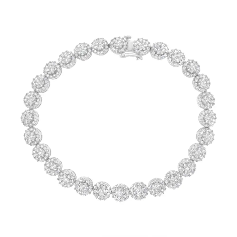 14k White Gold 3-3/4 Cttw Round-brilliant Cut Diamond 7-1/4’’ Round Cluster Links Tennis Bracelet (i-j Color Si2-i1