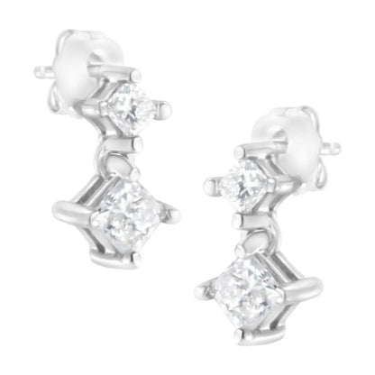 14k White Gold 3/4 Cttw Double Diamond Princess-cut Stud Earrings (i-j Clarity I2-i3 Color) - Fine Jewelry us Direct