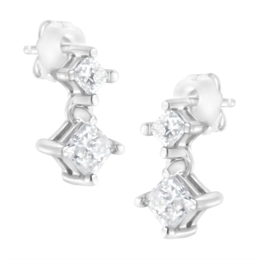 14k White Gold 3/4 Cttw Double Diamond Princess-cut Stud Earrings (i-j Clarity I2-i3 Color) - Fine Jewelry us Direct