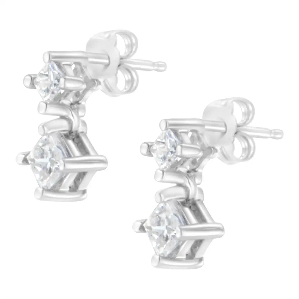 14k White Gold 3/4 Cttw Double Diamond Princess-cut Stud Earrings (i-j Clarity I2-i3 Color) - Fine Jewelry us Direct