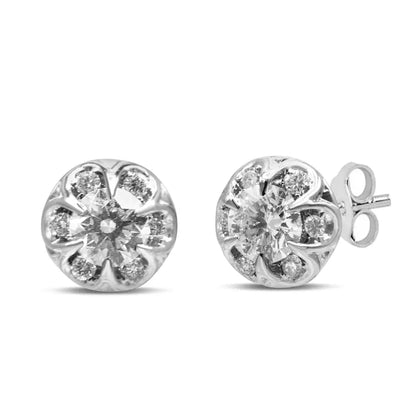 14k White Gold 3/4 Cttw Round Cut Diamond Halo Cluster Stud Earrings (i-j Color I1-i2 Clarity) - Fine Jewelry us Direct