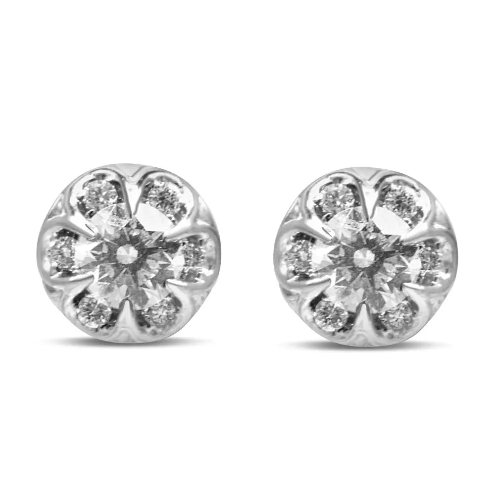 14k White Gold 3/4 Cttw Round Cut Diamond Halo Cluster Stud Earrings (i-j Color I1-i2 Clarity) - Fine Jewelry us Direct