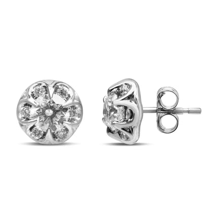 14k White Gold 3/4 Cttw Round Cut Diamond Halo Cluster Stud Earrings (i-j Color I1-i2 Clarity) - Fine Jewelry us Direct