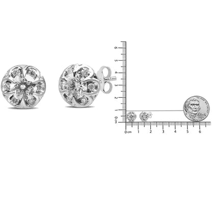 14k White Gold 3/4 Cttw Round Cut Diamond Halo Cluster Stud Earrings (i-j Color I1-i2 Clarity) - Fine Jewelry us Direct