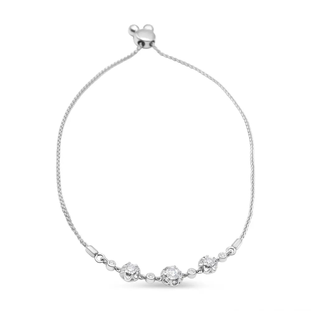 14k White Gold 3/4 Cttw Round Diamond Adjustable 7’’ to 9.5’’ Inch Bolo Link Bracelet (i-j Color I1-i2 Clarity)