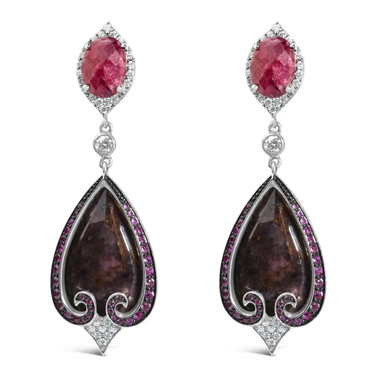 14k White Gold 3/5 Cttw Diamond Grey-orange Sapphire and Pink Spinel Vintage-inspired Drop Earrings (f-g Color Vs1-vs2