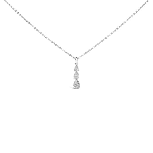 14k White Gold 3/8 Cttw Diamond Graduating 3 Stone Drop Style Pendant Necklace (g-h Color Vs2-si1 Clarity) - 18’’