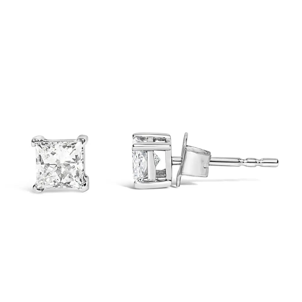 14k White Gold 3/8 Cttw Lab Grown Princess-cut Diamond 4-prong Solitaire Stud Earrings (vs1-vs2 Clarity F-g Color)