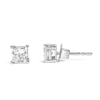 14k White Gold 3/8 Cttw Lab Grown Princess-cut Diamond 4-prong Solitaire Stud Earrings (vs1-vs2 Clarity F-g Color)