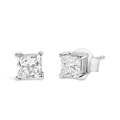 14k White Gold 3/8 Cttw Lab Grown Princess-cut Diamond 4-prong Solitaire Stud Earrings (vs1-vs2 Clarity F-g Color)