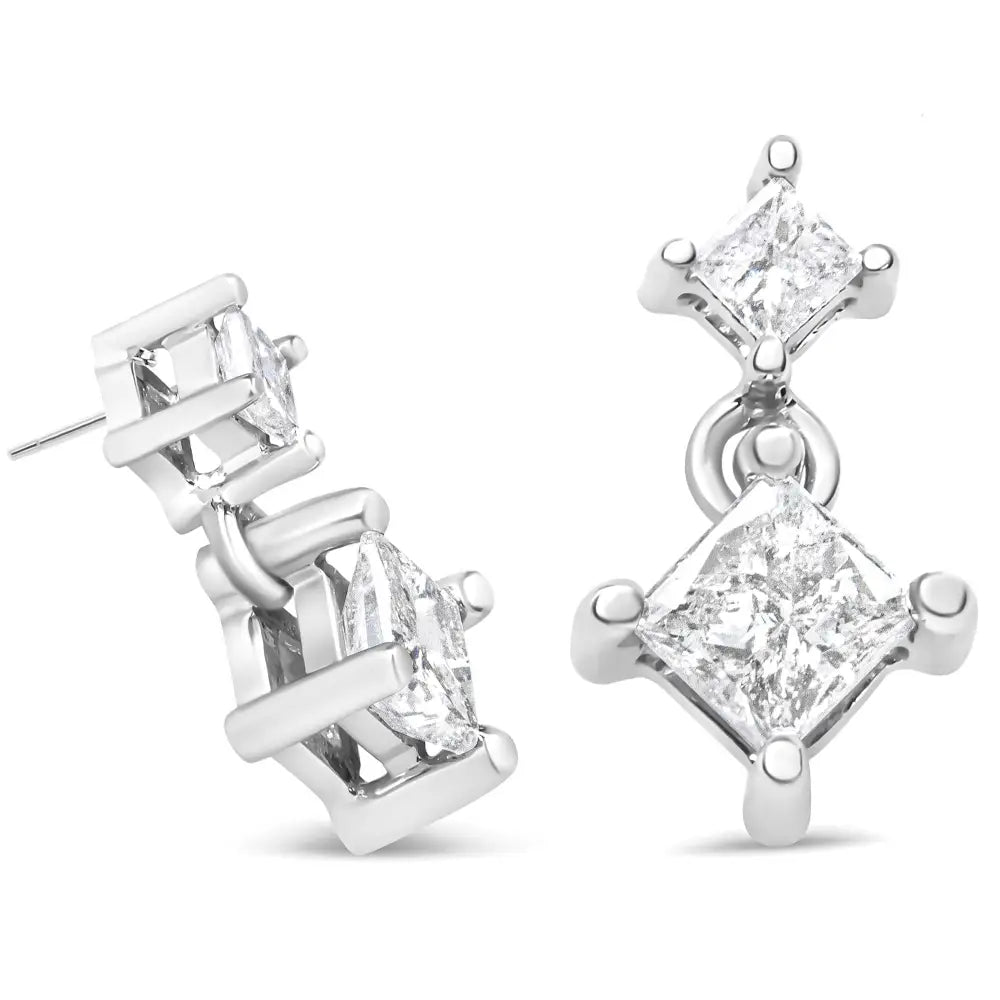 14k White Gold 3/8 Cttw Princess-cut Diamond Double Dangle 2 Stone Stud Drop Earrings for Women (i-j Color I2-i3