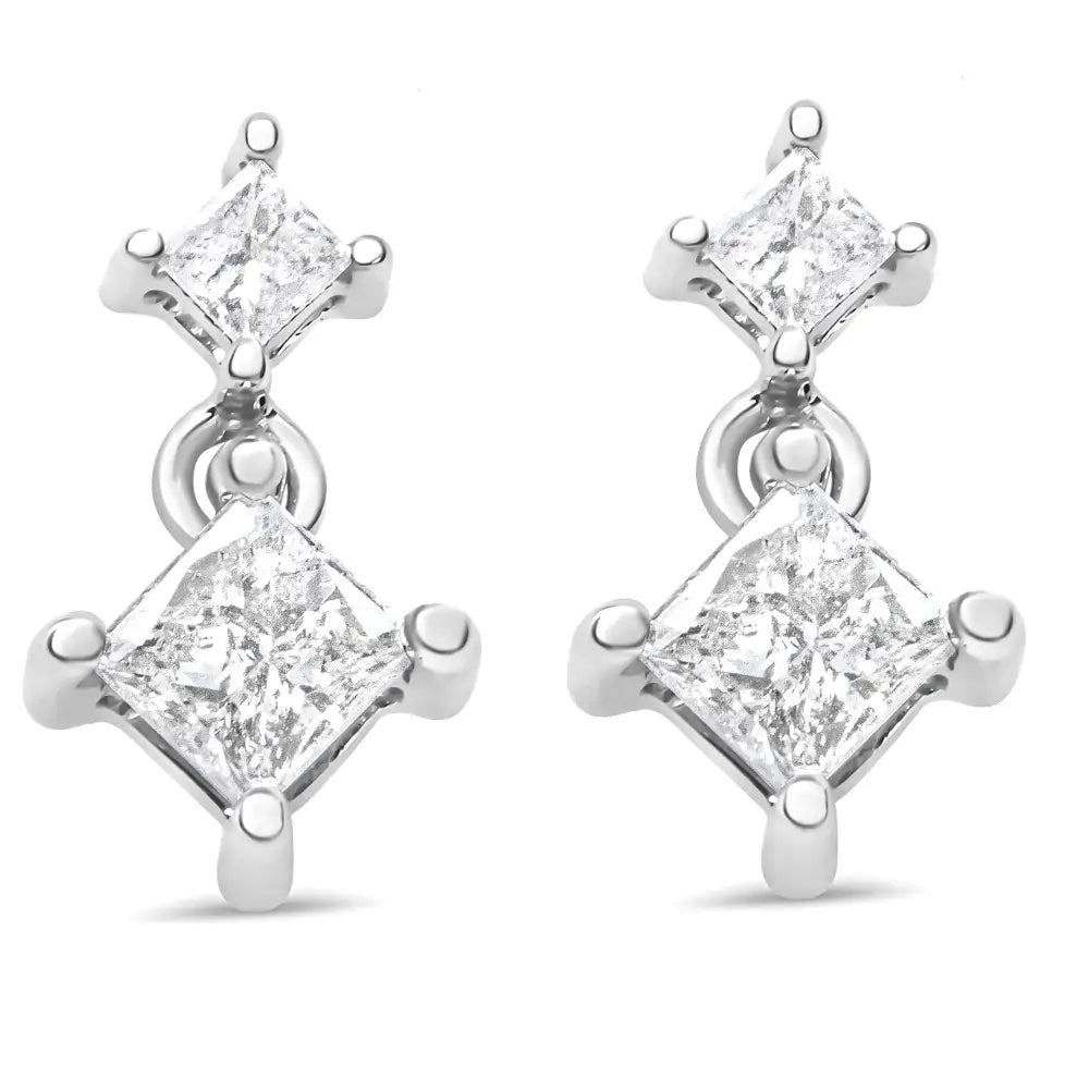 14k White Gold 3/8 Cttw Princess-cut Diamond Double Dangle 2 Stone Stud Drop Earrings for Women (i-j Color I2-i3