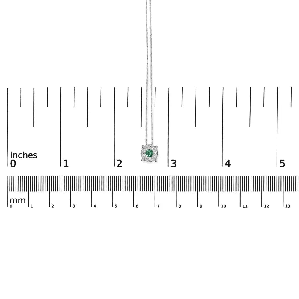 14k White Gold 3.8 Mm Green Emerald and 1/3 Cttw Diamond Composite Halo 18’’ Pendant Necklace (f-g Color Vs2-si1