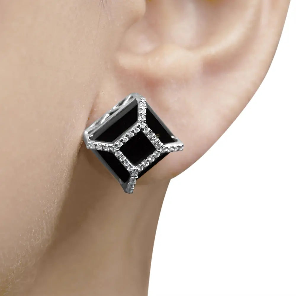 14k White Gold 3/8ct Diamond with 11x11mm Black Onyx Stud Earrings (g-h Color Si1-si2 Clarity) - Fine Jewelry us Direct