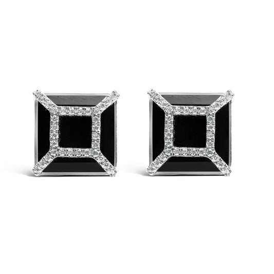 14k White Gold 3/8ct Diamond with 11x11mm Black Onyx Stud Earrings (g-h Color Si1-si2 Clarity) - Fine Jewelry us Direct